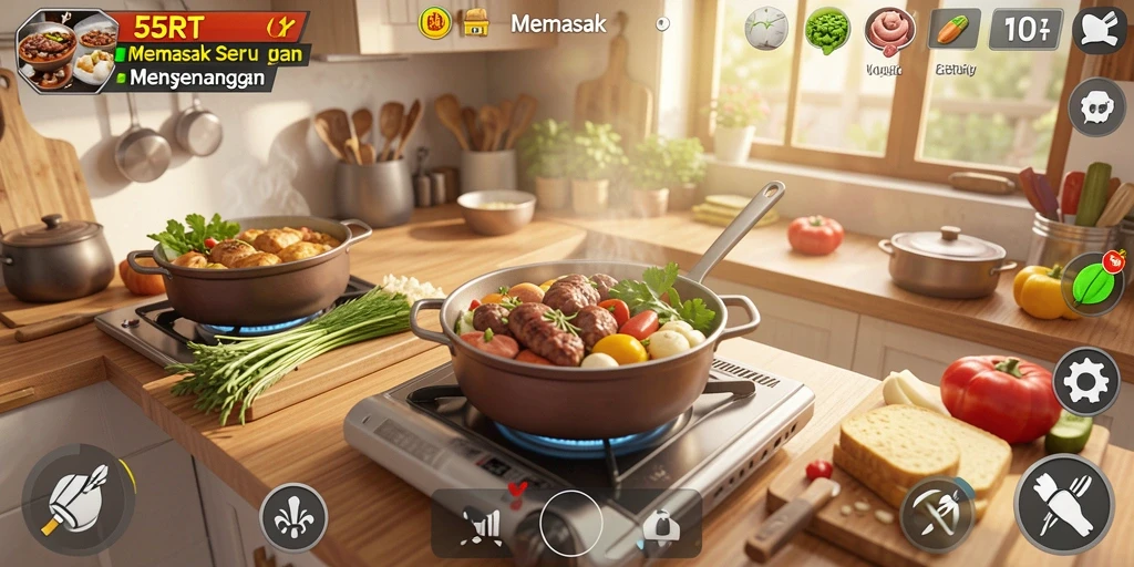 Tampilan antarmuka permainan Memasak yang dinamis dan menarik.