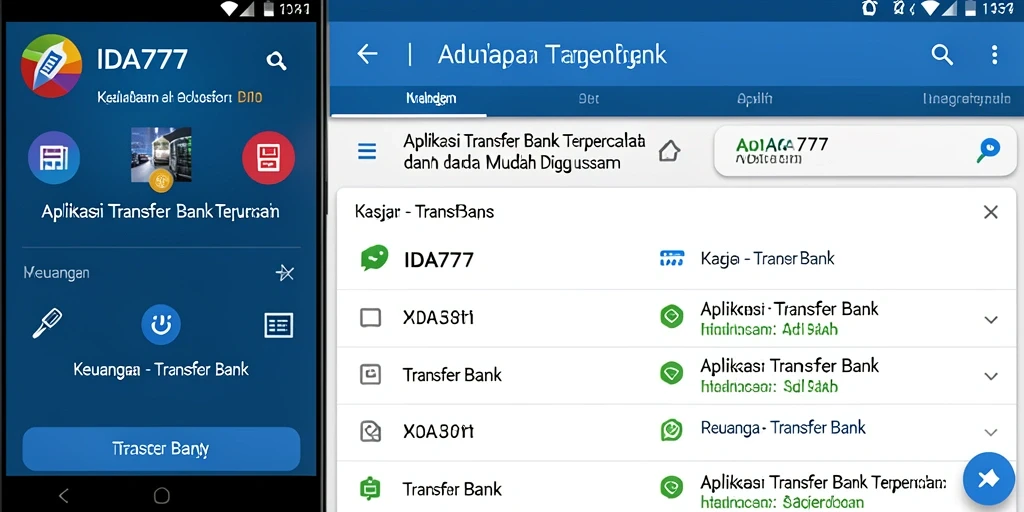 Tampilan antarmuka sederhana dan fungsional dari aplikasi Transfer Bank IDA777.