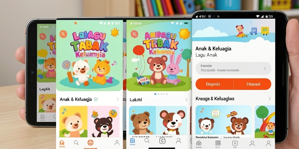 Tampilan antarmuka KAGANDAN dengan lagu-lagu anak yang ceria.