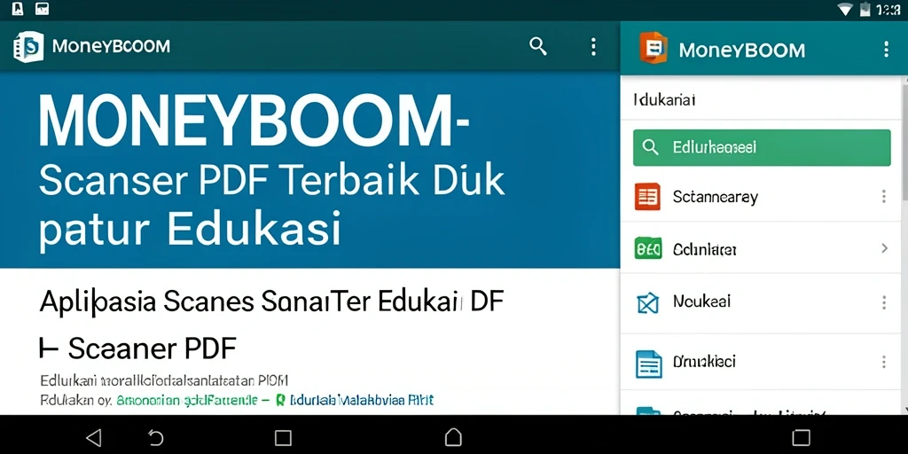 Tampilan antarmuka aplikasi MONEYBOOM dalam fungsi Scanner PDF.