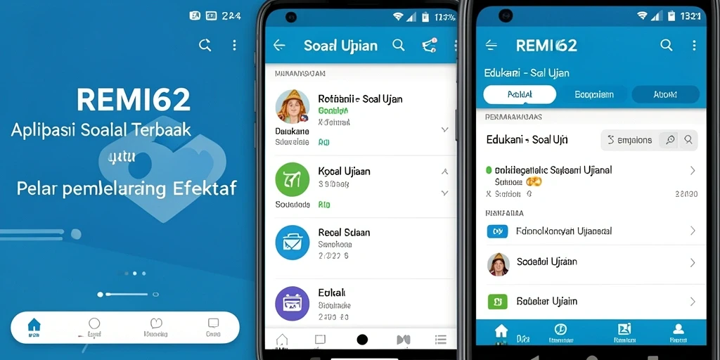 Tampilan antarmuka aplikasi REMI62 untuk soal ujian yang interaktif.
