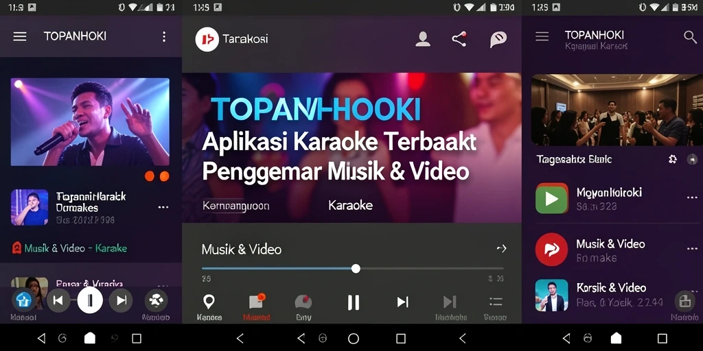 Screenshot aplikasi TOPANHOKI menampilkan antarmuka karaoke yang menarik.